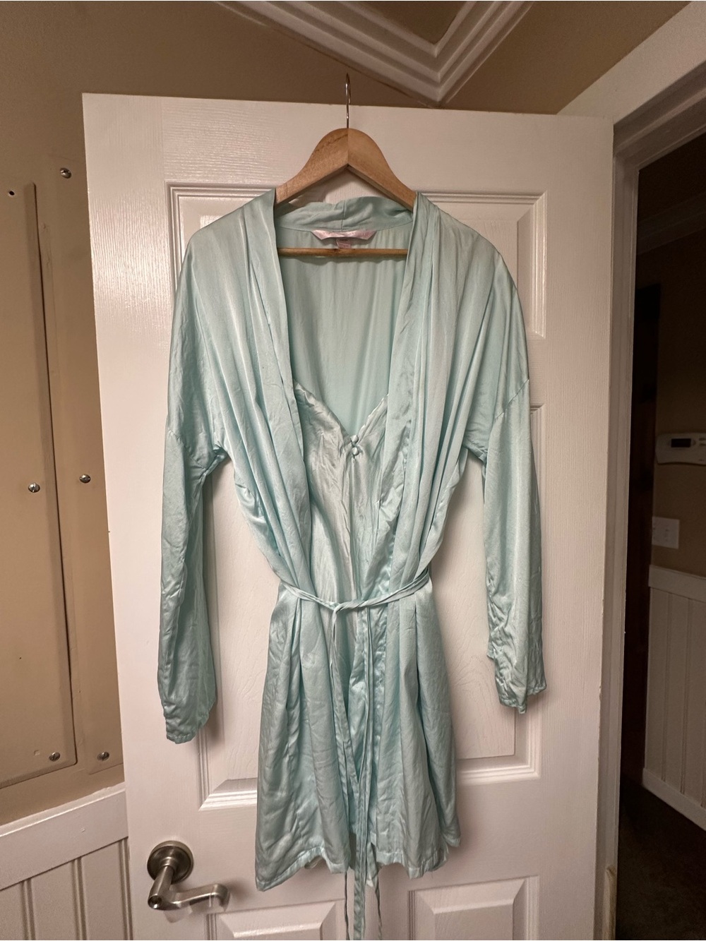 Victory  Secert  Aqua Satin Wrap Robe with a lingerie Slip